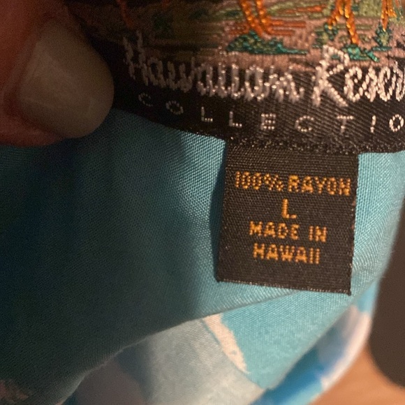 Hawaiian Reserve Collection Aloha Shirt Mens L woody cars surfboards Palms Beach - Picture 10 of 10
